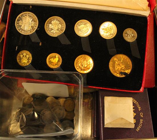 3 Royal Mint 1950 Proof coin sets, half crown-farthing, cased, sundry coinage, commemorative crowns, etc. (Q)